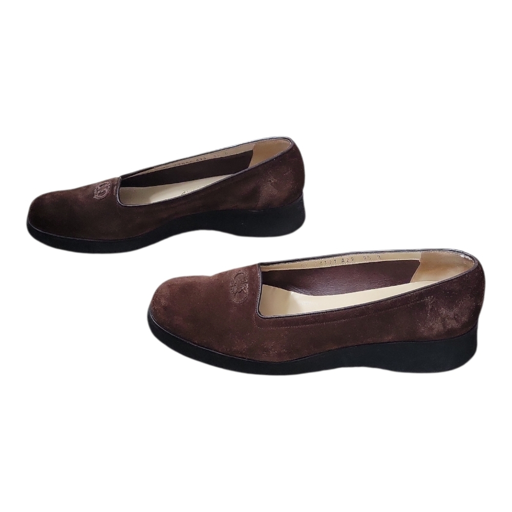 Salvatore Ferragamo Stitched Gancini Bit Wedge Loafer in Brown Suede - Picture 4 of 9